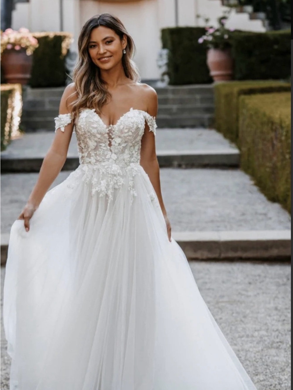 Allure Bridals Ivory Off-Shoulder Lace Appliqué Gown